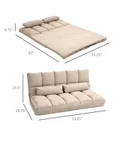 Homcom Convertible Floor Sofa Chair, Folding Couch Bed, Guest Chaise Lounge with 2 Pillows, Adjustable Backrest and Headrest, Beige