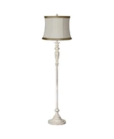 360 Lighting Vintage like Chic Country Cottage Standing Floor Lamp 60" Tall Antique White Metal Pleated Ivory Taupe Linen Drum Shade Decor for Living