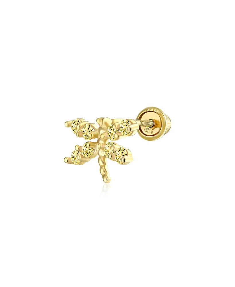 Bling Jewelry Tiny 14K Gold Cubic Zirconia Canary Yellow Helix Cartilage Ear Lobe Piercing Daith Dragonfly Firefly Butterfly 1 Piece Stud Earring For