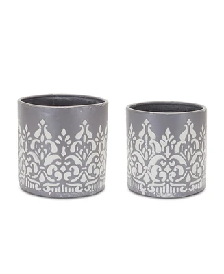 Slickblue Set of 2 Ornate Metal Planters for Elegant Indoor and Outdoor Decor