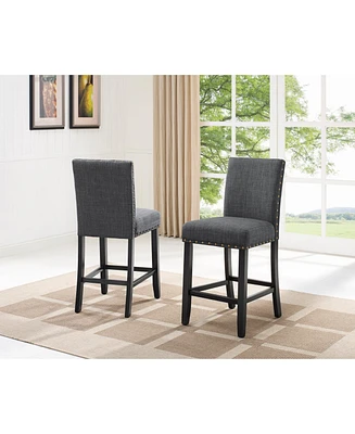 Simplie Fun Gray Fabric Counter Height Stools with Nailhead Trim, Set of 2