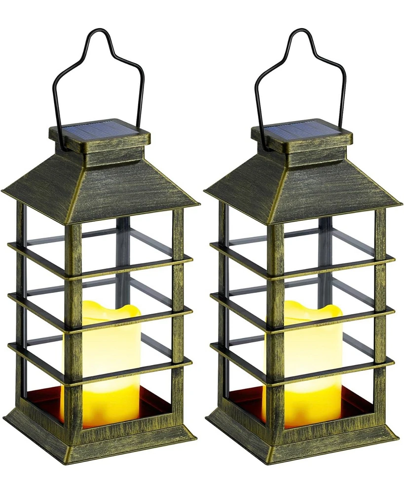 Maggift 2 Pack Solar Hanging Led Flameless Lantern Outdoor Waterproof Garden Decorations