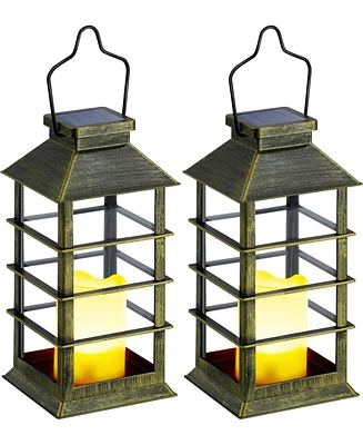 Maggift 2 Pack Solar Hanging Led Flameless Lantern Outdoor Waterproof Garden Decorations