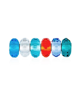 Bling Jewelry Mixed Set Of Bundle Sterling Silver Core Translucent Aqua Blue Green Red Clear Multi Color Glass Faceted Charm Bead Spacer Fits European