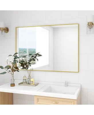 Homlux 26"x38" Rectangular Wall Mirror with Gold Aluminum Alloy Frame