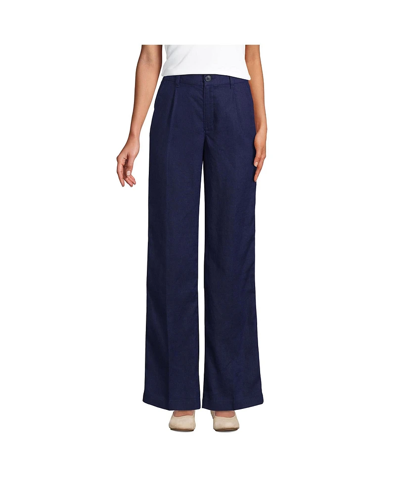 Lands' End Women's High Rise Wide Leg Linen Pleated Pants