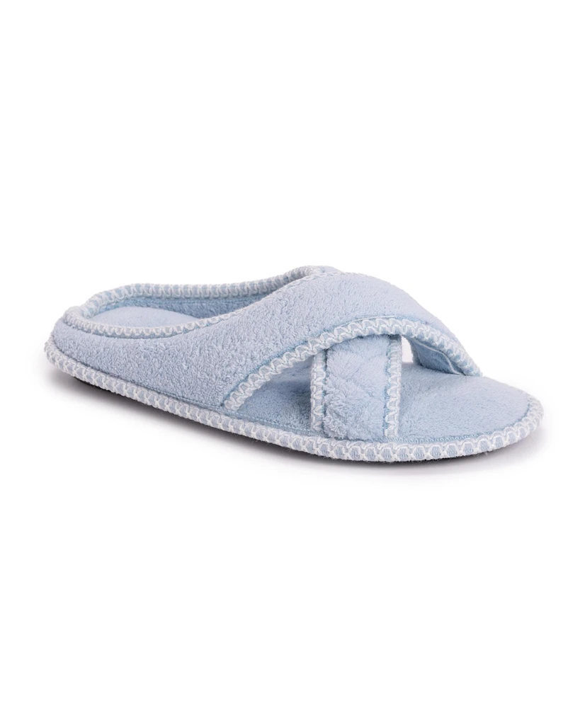 Muk Luks Women's Ada Crossband Slipper, Freesia Blue, Large