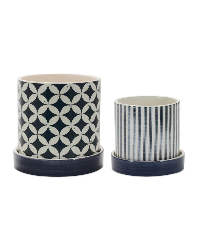 Slickblue Geometric Pattern Planter With Plate (Set of 2)