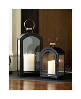 Slickblue Set of 2 Modern Metal Lanterns with Gold Accents