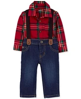 Carter's Baby Boys Dress Me Up 3-Pc. Plaid Bodysuit, Suspenders & Jeans Set