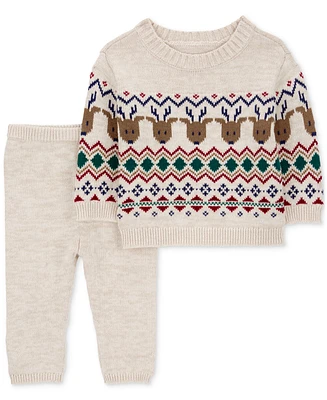 Carter's Baby Boy or Girls Cotton Fair Isle Sweater & Pants, 2 Piece Set