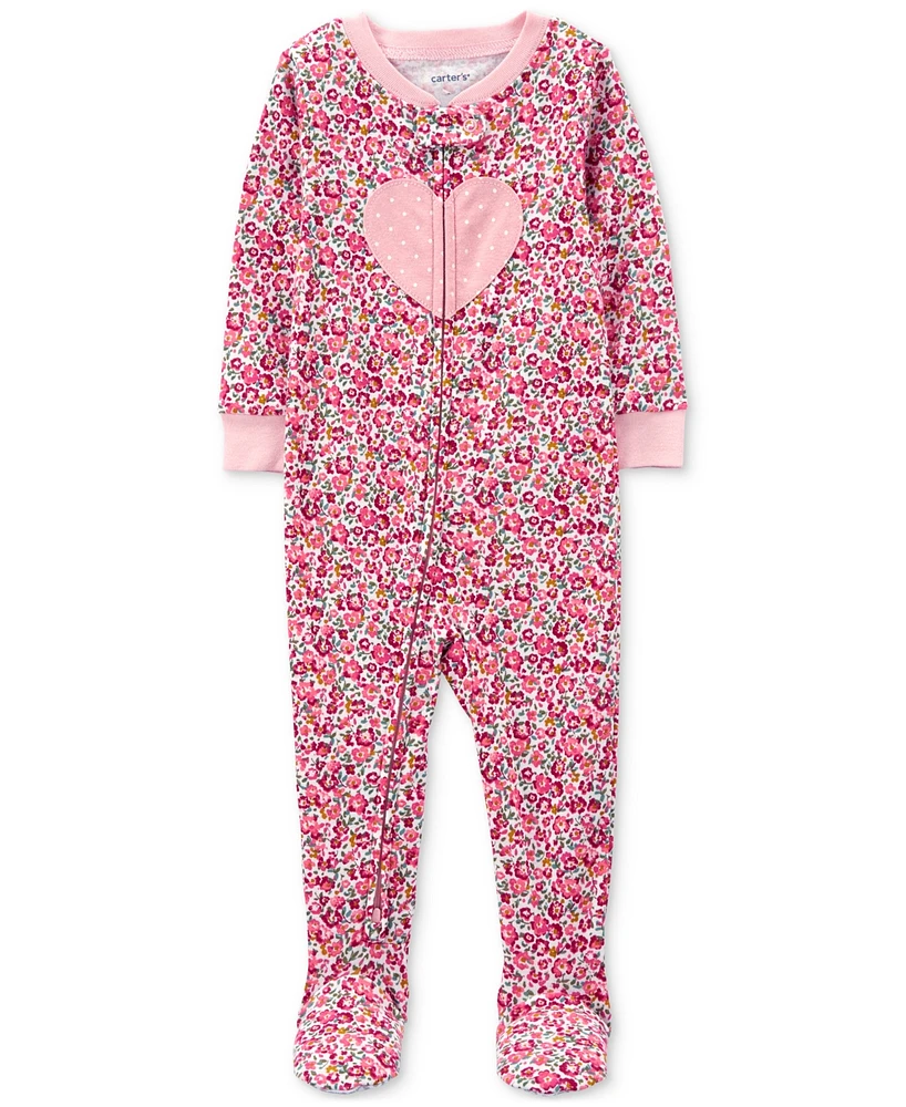 Carter's Baby Girls One-Piece Heart Floral-Print 100% Snug Fit Cotton Footed Pajamas