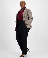 Kasper Plus Houndstooth-Print Single-Button Blazer