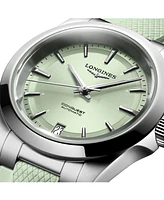 Longines Women's Swiss Automatic Conquest Mint Green Rubber Strap Watch 34mm