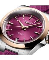 Longines Women's Swiss Automatic Conquest Purple Rubber Strap Watch 34mm