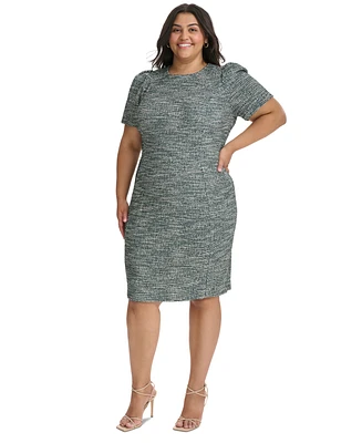 Calvin Klein Plus Jewel-Neck Tweed Sheath Dress