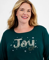 Holiday Lane Plus Joy Shine Long-Sleeve Top, Created for Macy's