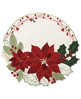 Elrene Poinsettia Cutwork Round Fabric Placemat, 15"