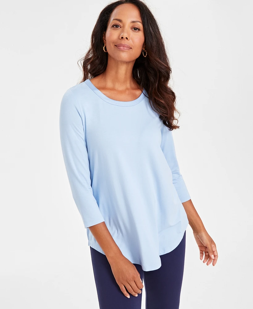 Jm Collection Petite Satin-Trim 3/4-Sleeve Top