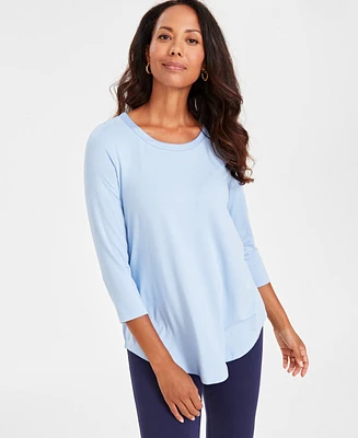 Jm Collection Petite Satin-Trim 3/4-Sleeve Top, Created for Macy's