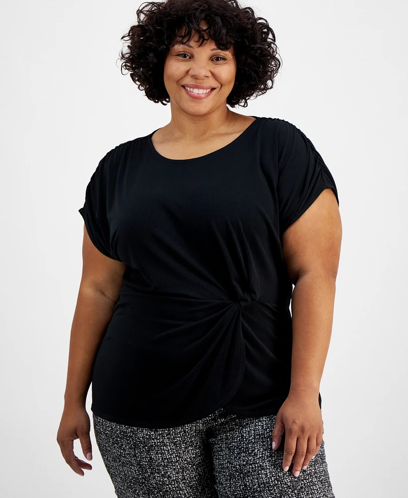 I.n.c. International Concepts Plus Size Crewneck Twist-Detail Top, Created for Macy's