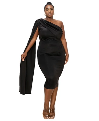 L I V D Plus Spade One Shoulder Cape Dress