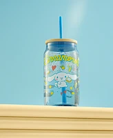 JoyJolt Hello Kitty and Friends Favorite Flavor Cinnamoroll Can Shaped Glass Tumbler with Wood Lid and Straw