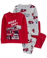 Carter's Toddler Boys Firetruck-Print 100% Snug-Fit Cotton Pajamas, 4 Piece Set