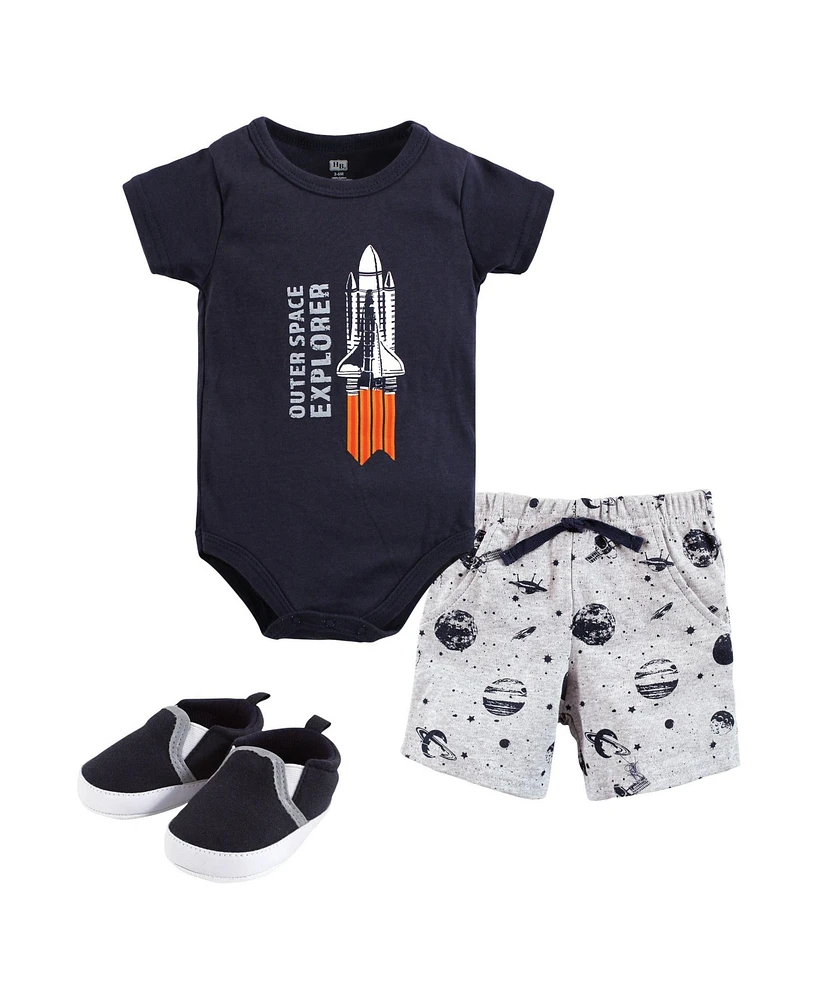 Hudson Baby Boys Cotton Bodysuit, Shorts and Shoe Set, Jawsome Shark