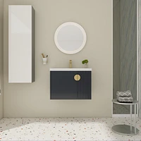 Sleek Wall-Mounted Vanity Dual-Door Design with Wave Plate and Ceramic Sink