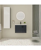 Sleek Wall-Mounted Vanity Dual-Door Design with Wave Plate and Ceramic Sink