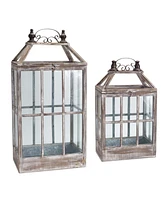 Slickblue White Washed Wood Lantern With Ornate Metal (Set of 2)