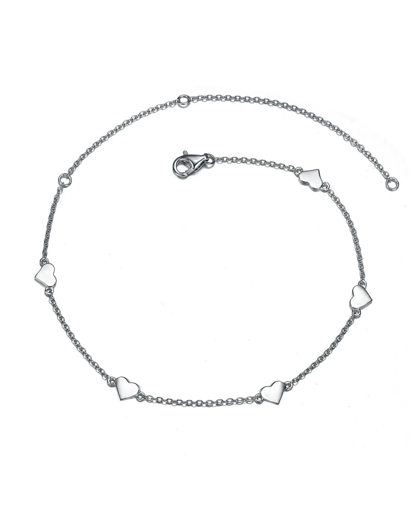 GiGiGirl Sterling Silver Three-Heart Charm Rolo Link Chain Anklet, Adjustable Length