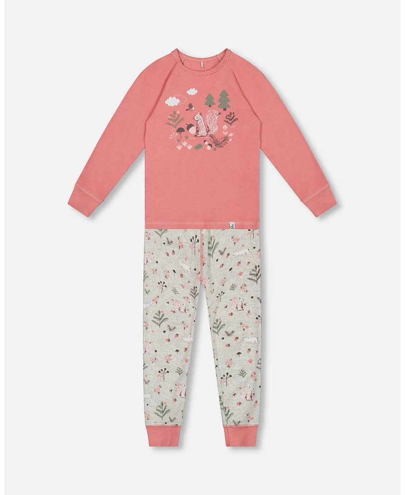 Deux par Deux Baby Girls Baby Organic Cotton Two Piece Pajama Set Beige Mix Printed Squirrel