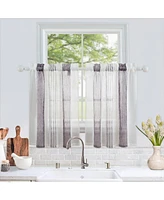 Caromio Vertical Stripe Textured Voile Sheer Kitchen Tier Window Curtain Pair, 54" x 36"