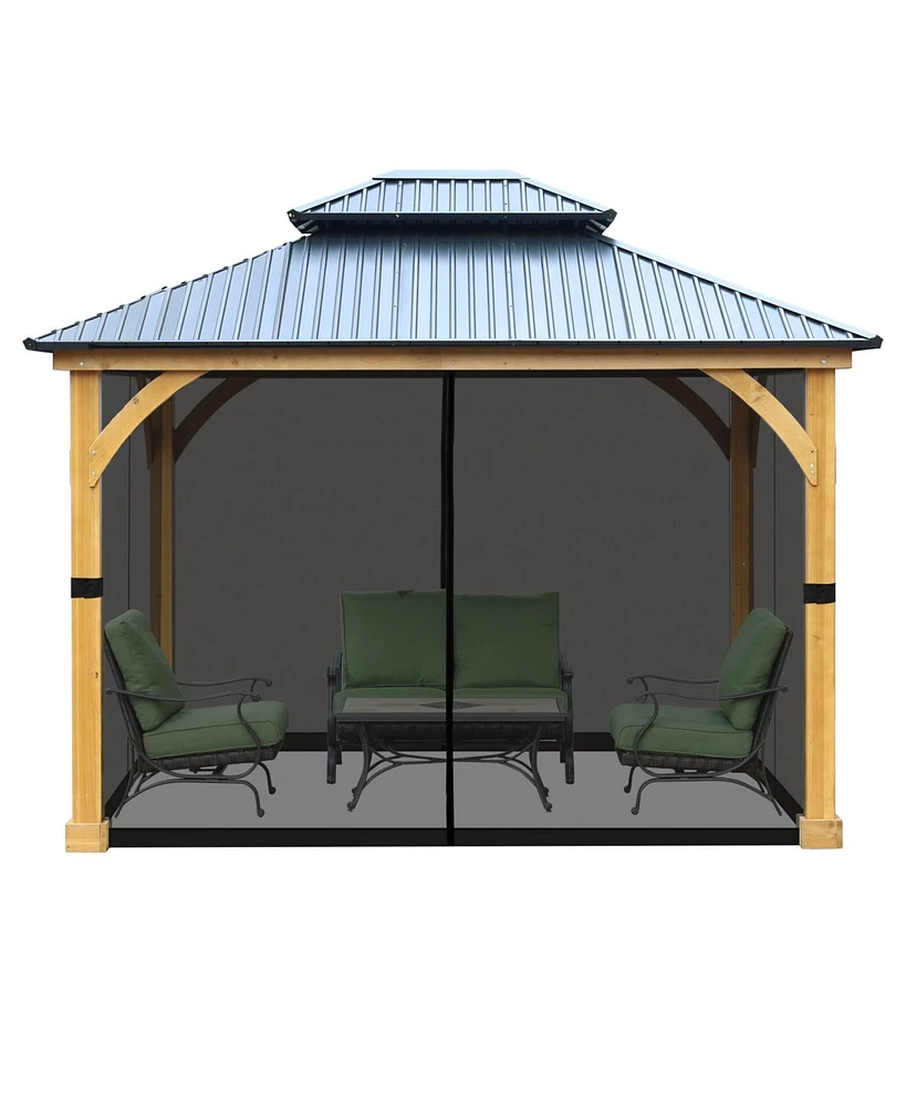 Aoodor Gazebo Netting 10' x 12' Polyester Screen Replacement 4 Panel Sidewalls for Patio (Only Netting)