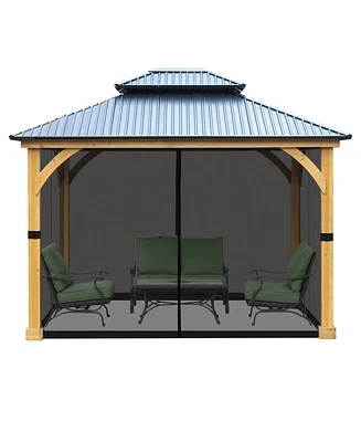 Aoodor Gazebo Netting 10' x 12' Polyester Screen Replacement 4 Panel Sidewalls for Patio (Only Netting)