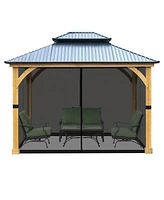 Aoodor Gazebo Netting 10' x 12' Polyester Screen Replacement 4 Panel Sidewalls for Patio (Only Netting)