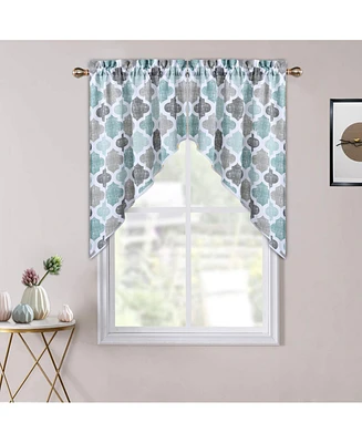 Caromio Geometric Quatrefoil Cotton Blend Kitchen Swag Valance Curtain Pair, 56" x 36"