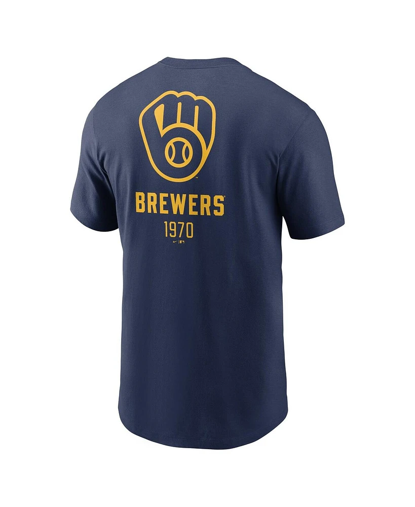 Nike Men's Navy Milwaukee Brewers Large Logo Back Stack T-Shirt