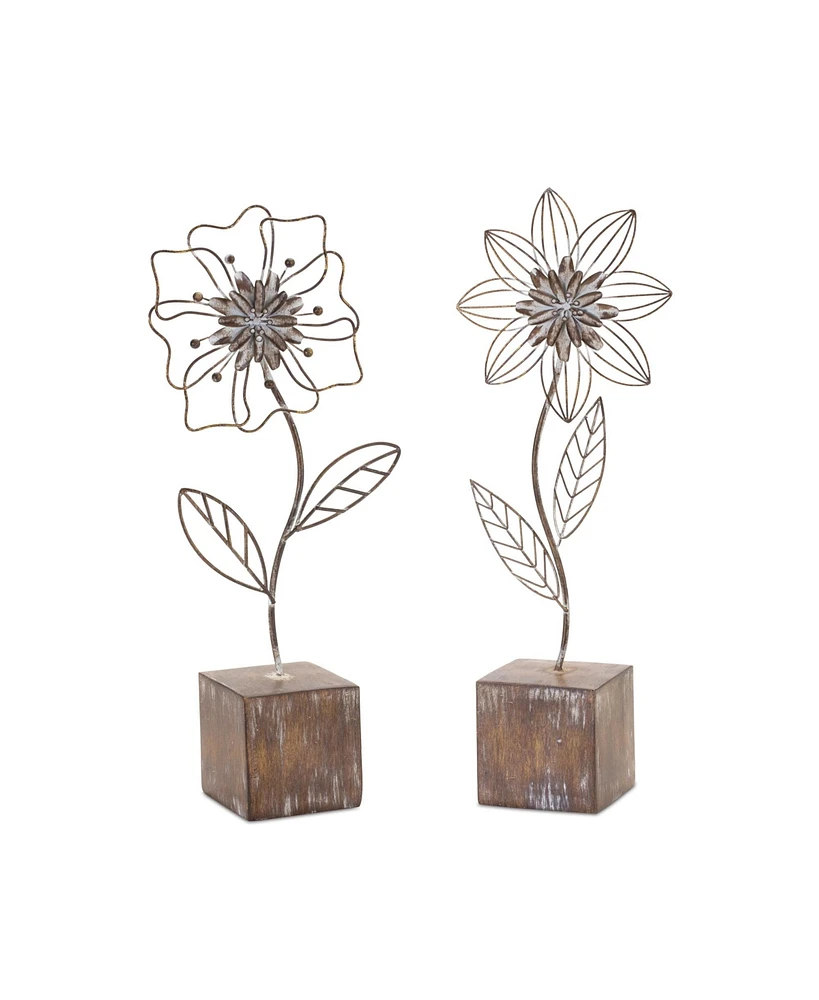 Slickblue Set of 2 Metal Floral Decor Pieces for Stylish Home Accents