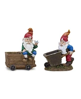 Slickblue Garden Gnome Figurine With Wagon And Wheelbarrow (Set of 2)