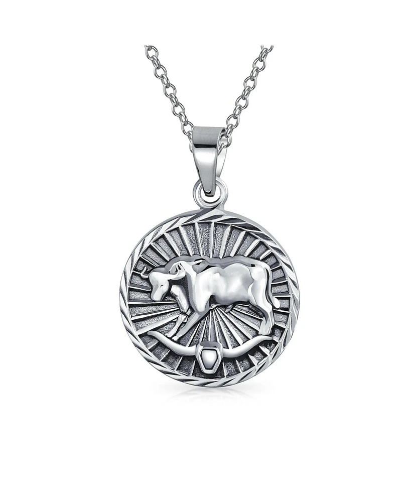 Bling Jewelry Taurus Zodiac Sign Astrology Horoscope Round Medallion Pendant For Women Necklace Sterling Silver