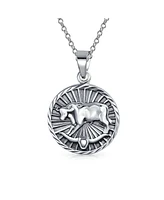 Bling Jewelry Taurus Zodiac Sign Astrology Horoscope Round Medallion Pendant For Women Necklace Sterling Silver