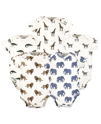 Touched by Nature Baby Boys Organic Cotton Bodysuits, Classic Safari Animals