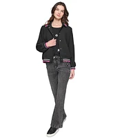 Karl Lagerfeld Paris Women's Striped-Trim Snap-Front Jacket