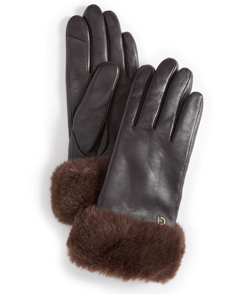 Cole Haan Women's Faux-Fur-Cuff Leather Gloves