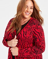 Jm Collection Plus Size Baroque Jacquard Open-Front Cardigan, Created for Macy's
