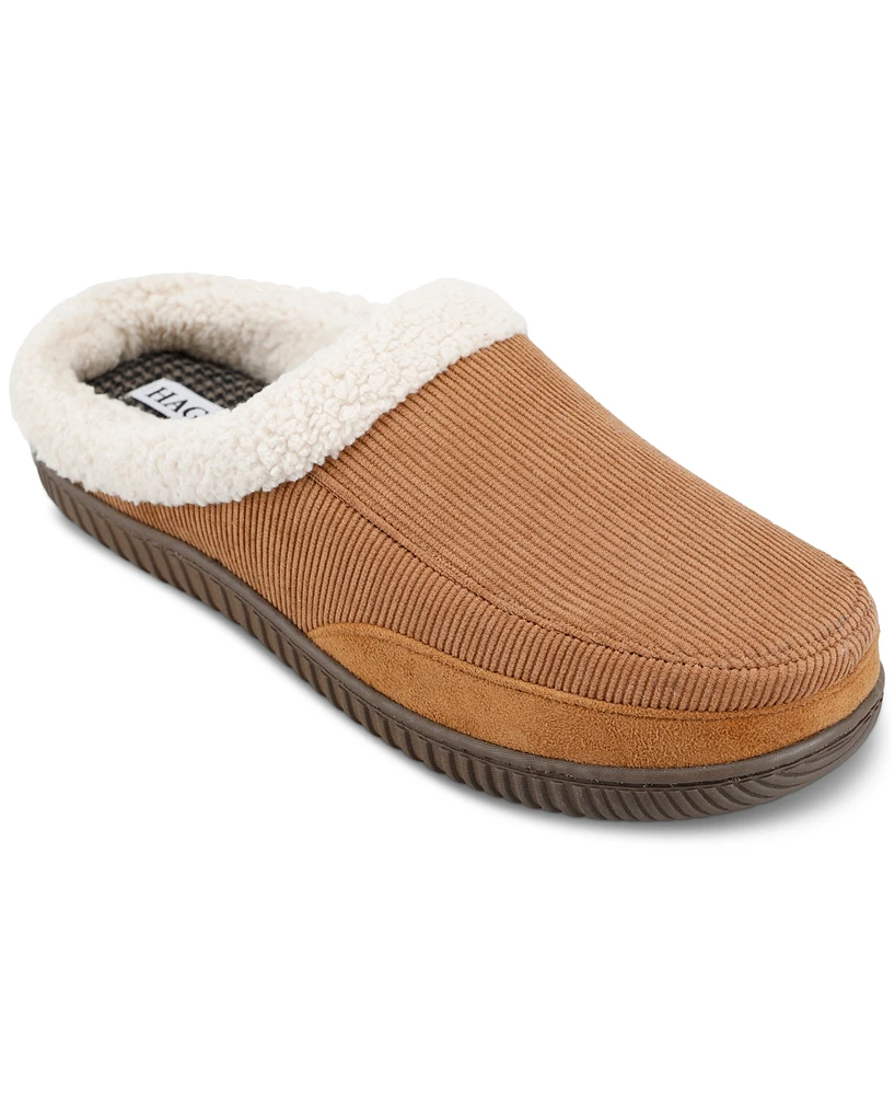 Haggar Men's Rolled Collar Fleece Lined Indoor/Outdoor Corduroy Clog Slipper