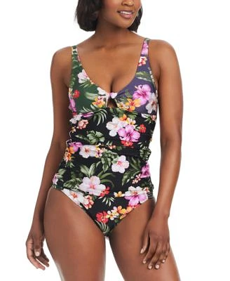 Bar Iii Womens Printed Twist Front Shirred Tankini Top Floral Print Side Tab Hipster Bottoms Created For Macys